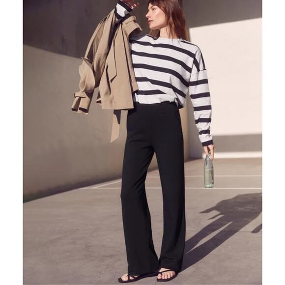 AYR Pants - AYR The High Hopes Cool Fleece Staight Leg Black Cotton Pants